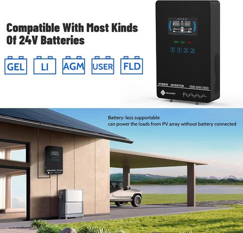SUMRY Hybrid Solar Inverter, 4000W DC 24V to AC 120V Pure Sine Wave Power Converter, Glass Top Cover with LCD Display, 140A MPPT Charge Controller, Supports Battery-Less or AGM Lithium Battery in Saudi Arabia