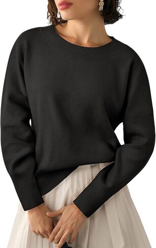 Yousify Womens Crewneck Knit Sweaters Casual Long Sleeve Loose Fit Fall Basic Soft Pullover Jumper Tops in Saudi Arabia