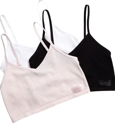 Nicole Miller Girls' Training Bra - 3 Pack/6 Pack Seamless Long Line Cami Bralette - Breathable Sports Bra for Girls (S-XL), Size Large, Light Pink/Ice White/Black- 3pk in Saudi Arabia