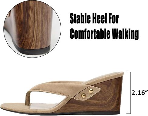 Women'S Faux Wooden Wedge Clogs Flip Flops Round Clie Toe Slip-On Comfort Foam & LiteSole Technology Block Heel Retro Thong Slide Sandal For Dress Causal work in Kuwait