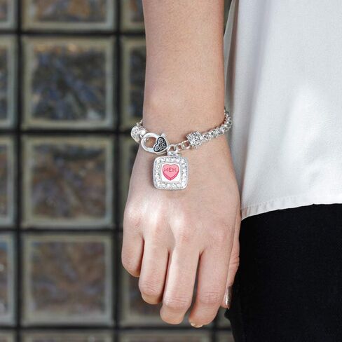 Inspired Silver - Silver Square Charm Bracelet with Cubic Zirconia Jewelry in Saudi Arabia