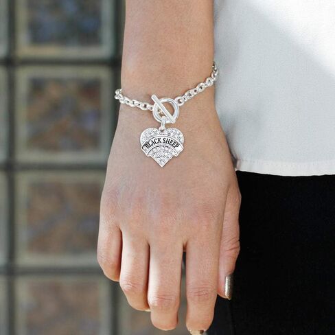Inspired Silver - Silver Pave Heart Charm Toggle Bracelet with Cubic Zirconia Jewelry in Saudi Arabia