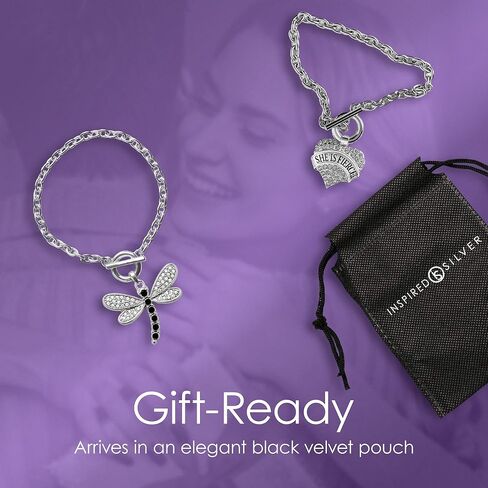 Inspired Silver - Silver Circle Charm Toggle Bracelet with Cubic Zirconia Jewelry in Saudi Arabia