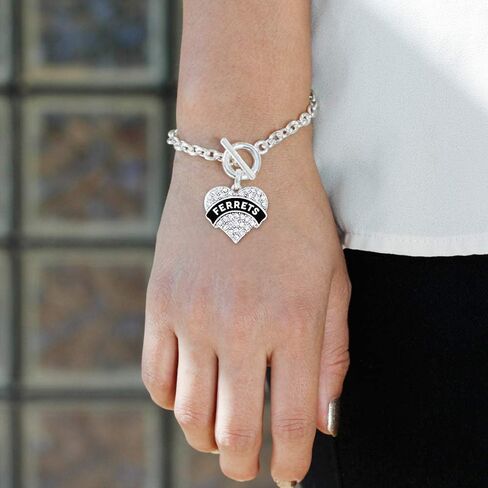 Inspired Silver - Silver Pave Heart Charm Toggle Bracelet with Cubic Zirconia Jewelry in Saudi Arabia