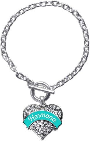 Inspired Silver - Silver Pave Heart Charm Toggle Bracelet with Cubic Zirconia Jewelry in Saudi Arabia