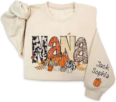 NAZENTI Personalized Mama Sweatshirt, Leopard Autumn Fall Mama Pumpkin Sweatshirt, Fall Sweatshirts for Women, Gift for Mom in Saudi Arabia