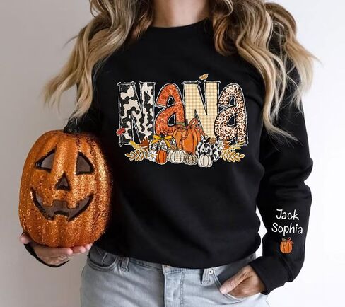 NAZENTI Personalized Mama Sweatshirt, Leopard Autumn Fall Mama Pumpkin Sweatshirt, Fall Sweatshirts for Women, Gift for Mom in Saudi Arabia