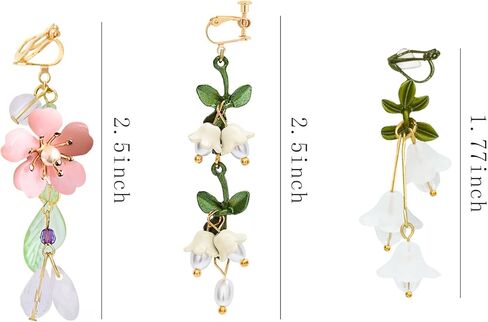 NEWITIN 6 Pairs Flower Clip On Earrings for Women Hypoallergenic Earrings Pearl Leaf Flower Tassel Earrings Statement Long Dangle Earrings Non Piercing Flower Earrings for Women in Kuwait