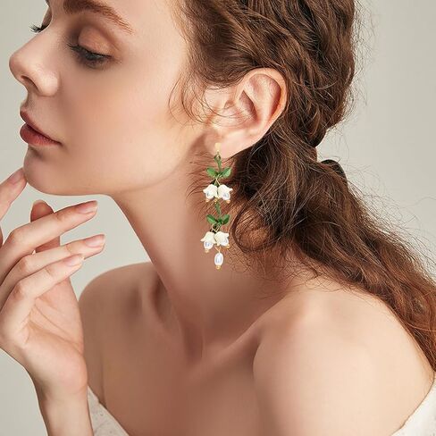 NEWITIN 6 Pairs Flower Clip On Earrings for Women Hypoallergenic Earrings Pearl Leaf Flower Tassel Earrings Statement Long Dangle Earrings Non Piercing Flower Earrings for Women in Kuwait