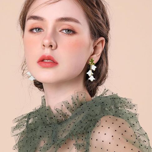 NEWITIN 6 Pairs Flower Clip On Earrings for Women Hypoallergenic Earrings Pearl Leaf Flower Tassel Earrings Statement Long Dangle Earrings Non Piercing Flower Earrings for Women in Kuwait