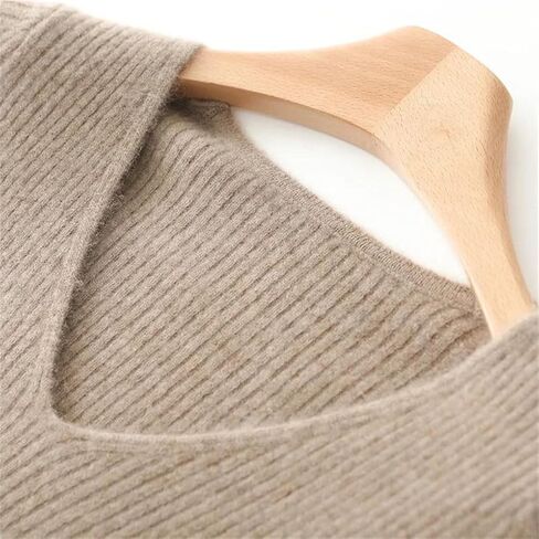 Women's V-Neck Cashmere Sweater Dress Winter Fit-Flare A-Line Knitted Dresses Office in Saudi Arabia