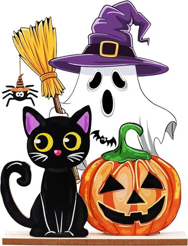 Halloween Decorations Indoor Wooden Pumpkin Ghost Table Signs Halloween Table Decorations Tiered Tray Decor Rustic Farmhouse Home Living Room Decor in Saudi Arabia