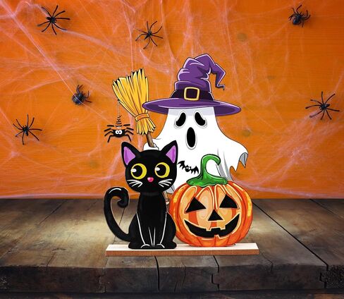 Halloween Decorations Indoor Wooden Pumpkin Ghost Table Signs Halloween Table Decorations Tiered Tray Decor Rustic Farmhouse Home Living Room Decor in Saudi Arabia