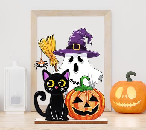 Halloween Decorations Indoor Wooden Pumpkin Ghost Table Signs Halloween Table Decorations Tiered Tray Decor Rustic Farmhouse Home Living Room Decor in Saudi Arabia