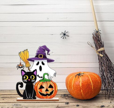 Halloween Decorations Indoor Wooden Pumpkin Ghost Table Signs Halloween Table Decorations Tiered Tray Decor Rustic Farmhouse Home Living Room Decor in Saudi Arabia