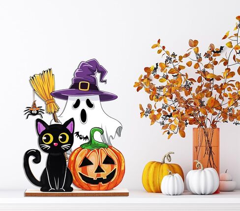 Halloween Decorations Indoor Wooden Pumpkin Ghost Table Signs Halloween Table Decorations Tiered Tray Decor Rustic Farmhouse Home Living Room Decor in Saudi Arabia