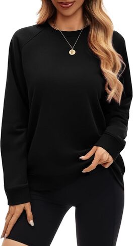 Cotton Crewneck Sweatshirts Women Solid Oversized Casual Raglan Sleeve Tops Comfy Fall Fashion Winter Clothes 2025 in Kuwait