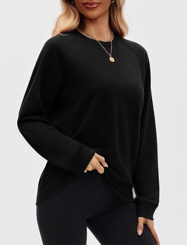 Cotton Crewneck Sweatshirts Women Solid Oversized Casual Raglan Sleeve Tops Comfy Fall Fashion Winter Clothes 2025 in Kuwait