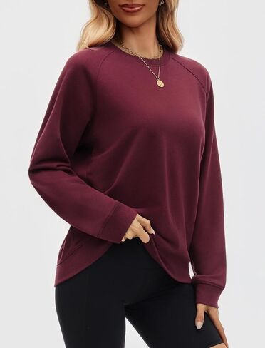 Cotton Crewneck Sweatshirts Women Solid Oversized Casual Raglan Sleeve Tops Comfy Fall Fashion Winter Clothes 2025 in Kuwait