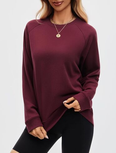 Cotton Crewneck Sweatshirts Women Solid Oversized Casual Raglan Sleeve Tops Comfy Fall Fashion Winter Clothes 2025 in Kuwait