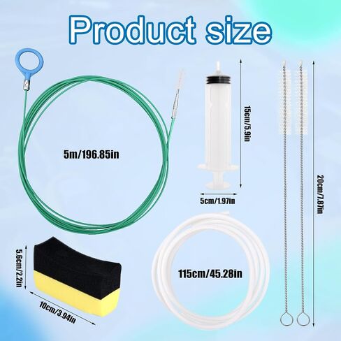 Car Sunroof Drain Cleaning Tool, Extra Long Flexible Wire Cleaner Unclogger with Straight Brush Syringe Leather Hose & Sponge for Auto Sun Roof Cover Windshield AC Line Pipe Detailing in Saudi Arabia
