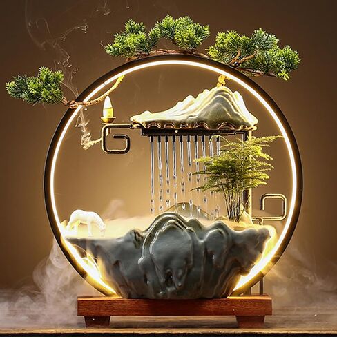 Horse Tabletop Fountain Indoor Waterfall Fountain Office Tabletop Water Fountain with Lights Backflow Incense Burner Ceramic Fountain Indoor Zen Decor for Home Office Yoga Meditation (Horse) in Saudi Arabia
