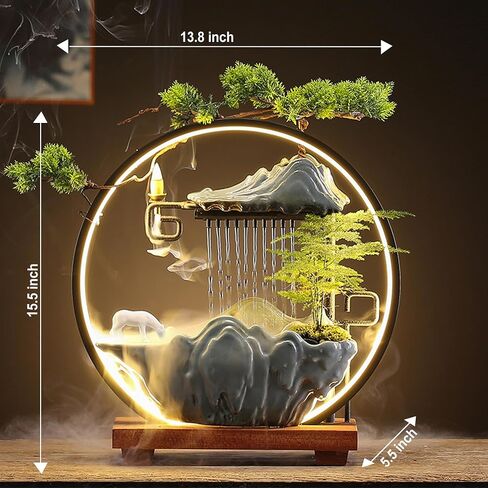 Horse Tabletop Fountain Indoor Waterfall Fountain Office Tabletop Water Fountain with Lights Backflow Incense Burner Ceramic Fountain Indoor Zen Decor for Home Office Yoga Meditation (Horse) in Saudi Arabia