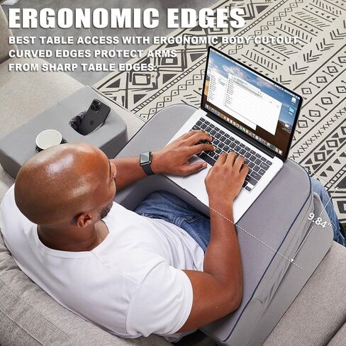 Lap Desk Pillow, Memory Foam Laptop Pillow Desk with Cup Holder, Reading Pillow for Lap, Laptop Desk for Bed, Soft Bed Desk for Working, Gaming, Reading(Grey) in Saudi Arabia