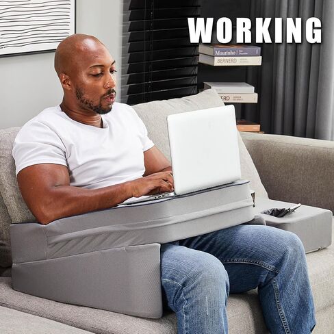 Lap Desk Pillow, Memory Foam Laptop Pillow Desk with Cup Holder, Reading Pillow for Lap, Laptop Desk for Bed, Soft Bed Desk for Working, Gaming, Reading(Grey) in Saudi Arabia