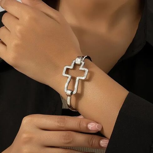 925 Sterling Silver Christian Jesus Christ Cross Catholic Crucifix Bangle Cuff KL113 Affordable Matching Bracelets Elegant Accessories Daily Wear Jewelry Sleek Minimalist Designs in Saudi Arabia