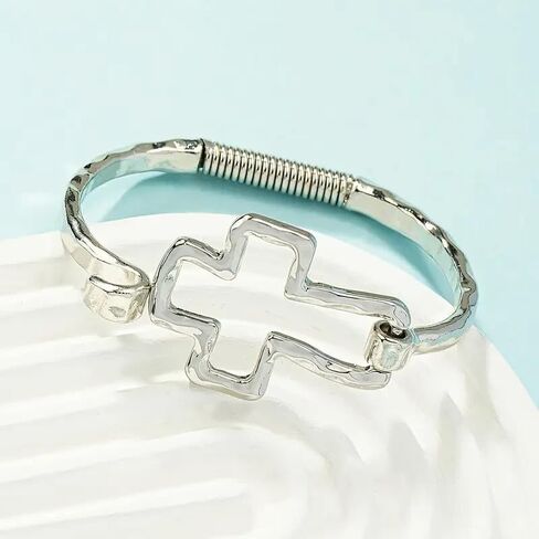 925 Sterling Silver Christian Jesus Christ Cross Catholic Crucifix Bangle Cuff KL113 Affordable Matching Bracelets Elegant Accessories Daily Wear Jewelry Sleek Minimalist Designs in Saudi Arabia