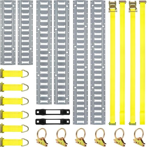 Elechomes E Track Tie-Down Rail Kit：22 Pcs Set Etrack kit 6 Rails, 2 Ratchet Straps, 6 Rope Tie Offs, 6 O Ring Anchors, 2 Single Slot Anchors Securing Accessories for Garages Vans Trailers Motorcycle in Saudi Arabia