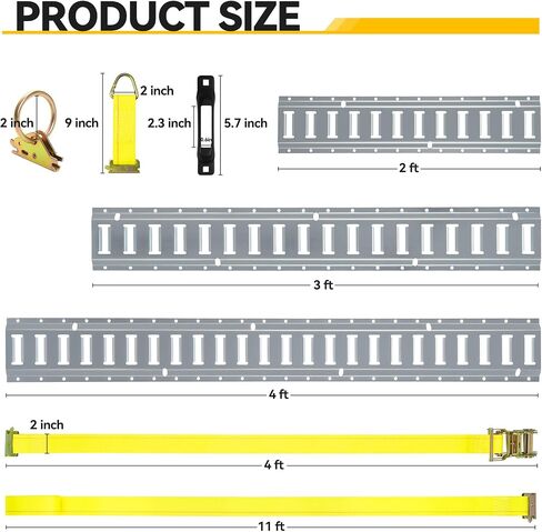 Elechomes E Track Tie-Down Rail Kit：22 Pcs Set Etrack kit 6 Rails, 2 Ratchet Straps, 6 Rope Tie Offs, 6 O Ring Anchors, 2 Single Slot Anchors Securing Accessories for Garages Vans Trailers Motorcycle in Saudi Arabia