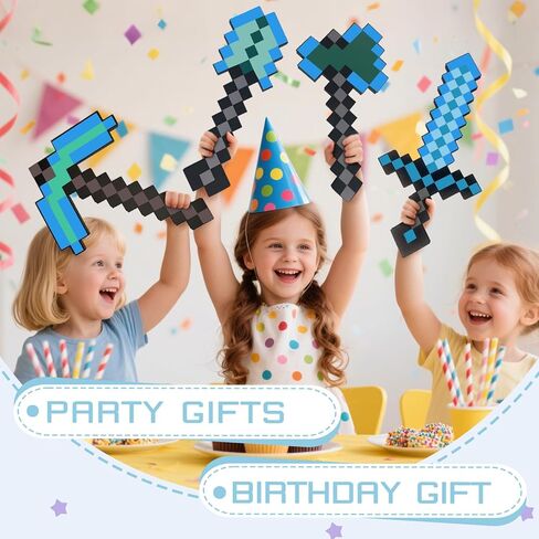 QRT 4 Pack EVA Foam Sword, Axe, Pickaxe and Shovel, Kids Role Play Toys for Halloween, Cosplay Video Game Parties (Blue Four Piece Set) in Saudi Arabia