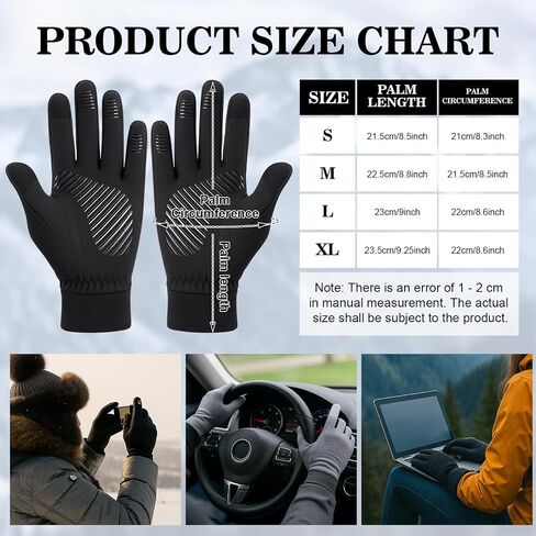 2 Pairs Winter Gloves Touchscreen Waterproof Thermal Warm Cold Weather Running Driving Hiking for Men Women in Kuwait