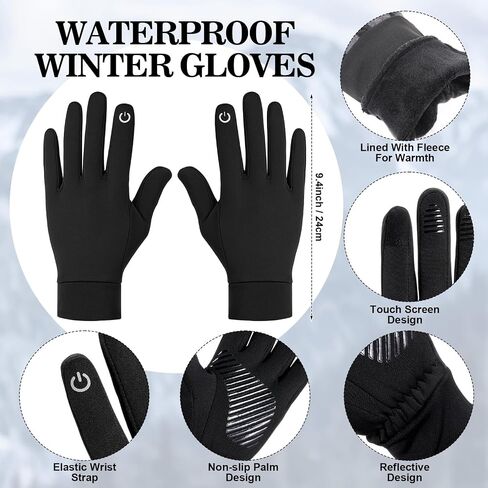 2 Pairs Winter Gloves Touchscreen Waterproof Thermal Warm Cold Weather Running Driving Hiking for Men Women in Saudi Arabia