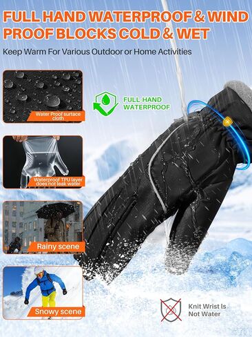 Winter Gloves Warm for Men & Women - Waterproof Touchscreen Outdoor Thermal Gloves with Plush Lining/Adjustable Wrist,Snow Shoveling Commuting Skiing in Saudi Arabia
