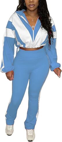 DINGANG Womens Sweatsuits 2 Piece Sets Long Sleeve Color Block Zip Up Jacket Jogger Legging Tracksuits in Saudi Arabia