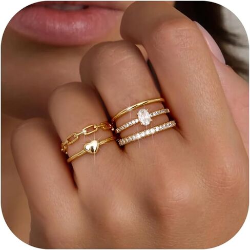 FIASASO 5Pcs Stackable Rings for Women 14K Gold Plated Non Tarnish Dainty Cubic Zirconia Waterproof Stacking Rings Silver Minimalist Band Ring Stacks for Women Trendy No Tarnish Thin Fashion Thumb Ring Size 5 6 7 8 9 10 in Saudi Arabia