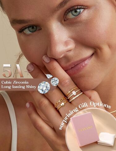 FIASASO 5Pcs Stackable Rings for Women 14K Gold Plated Non Tarnish Dainty Cubic Zirconia Waterproof Stacking Rings Silver Minimalist Band Ring Stacks for Women Trendy No Tarnish Thin Fashion Thumb Ring Size 5 6 7 8 9 10 in Saudi Arabia