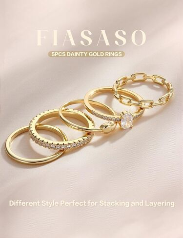 FIASASO 5Pcs Stackable Rings for Women 14K Gold Plated Non Tarnish Dainty Cubic Zirconia Waterproof Stacking Rings Silver Minimalist Band Ring Stacks for Women Trendy No Tarnish Thin Fashion Thumb Ring Size 5 6 7 8 9 10 in Saudi Arabia