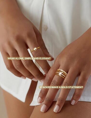 FIASASO 5Pcs Stackable Rings for Women 14K Gold Plated Non Tarnish Dainty Cubic Zirconia Waterproof Stacking Rings Silver Minimalist Band Ring Stacks for Women Trendy No Tarnish Thin Fashion Thumb Ring Size 5 6 7 8 9 10 in Saudi Arabia