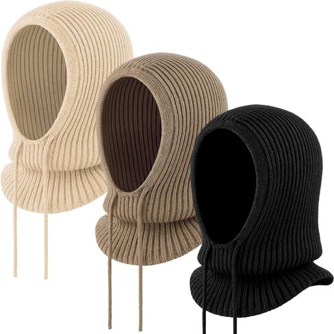 3 Pcs Hooded Scarf Hat for Women Balaclava Knit Skull Cap Beanie Hat with Adjustable Drawstring for Winter Outdoor Sport in Saudi Arabia