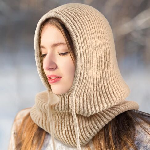 3 Pcs Hooded Scarf Hat for Women Balaclava Knit Skull Cap Beanie Hat with Adjustable Drawstring for Winter Outdoor Sport in Saudi Arabia