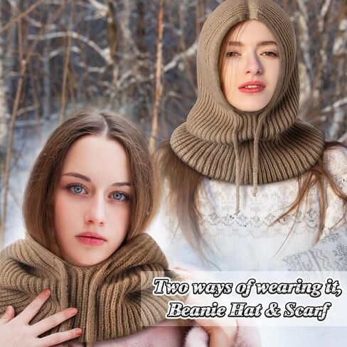3 Pcs Hooded Scarf Hat for Women Balaclava Knit Skull Cap Beanie Hat with Adjustable Drawstring for Winter Outdoor Sport in Saudi Arabia