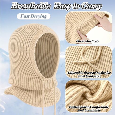 3 Pcs Hooded Scarf Hat for Women Balaclava Knit Skull Cap Beanie Hat with Adjustable Drawstring for Winter Outdoor Sport in Saudi Arabia