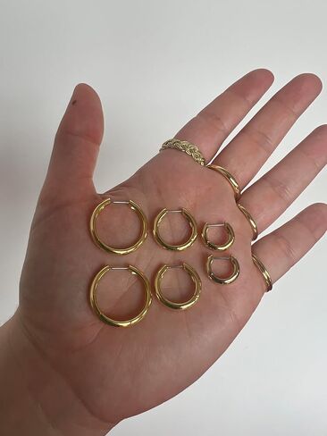 Ana Luisa Giulia Chunky Huggie Hoops - Gold and Silver Bold Huggie Hoops- 14K Gold Plated and Silver Rhodium Plated Hoops, Hypoallergenic, Water-Resistant & Tarnish-Free - Perfect Everyday Hoops in Kuwait