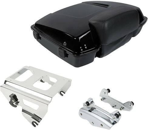 Green-L Vivid Black Razor Trunk with Backrest Pad & 2 Up Mounting Rack Fit for Harley Touring Road King Street Electra Glide 2009-2013 in Saudi Arabia