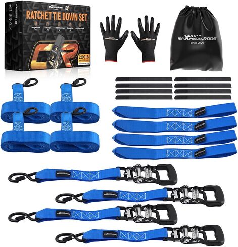 maXpeedingrods Heavy Duty Ratchet Straps 1.5" by 15’ Motorcycle Tie Down Straps w/S-Hook Safety Latches et Soft Loop Tie Downs 4400 lbs Break Strength for Motorcycles ATVs UTVs Jet Skis Golf Carts in Saudi Arabia