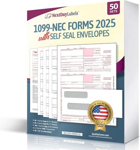 NextDayLabels 1099-NEC Forms for 2024, 4-Part Tax Forms, Vendor Kit, 15 Laser Forms and 15 Envelopes in Kuwait